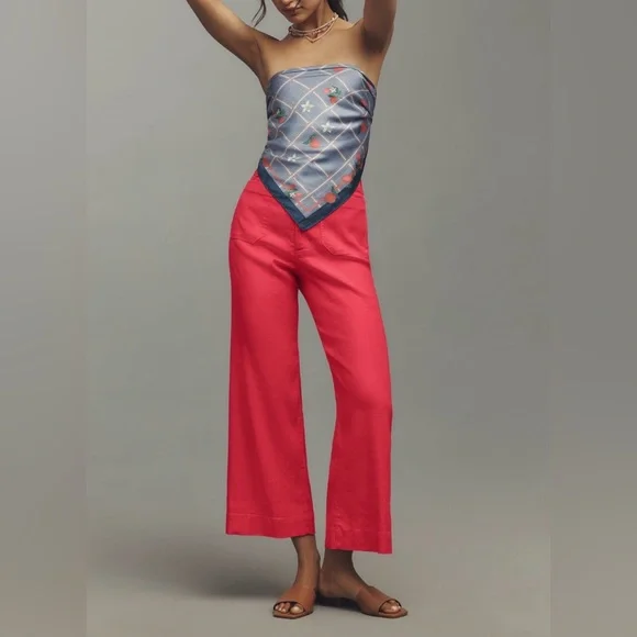 Anthropologie Maeve The Colette Wide-Leg Cropped Linen Pants - Picture 2 of 14